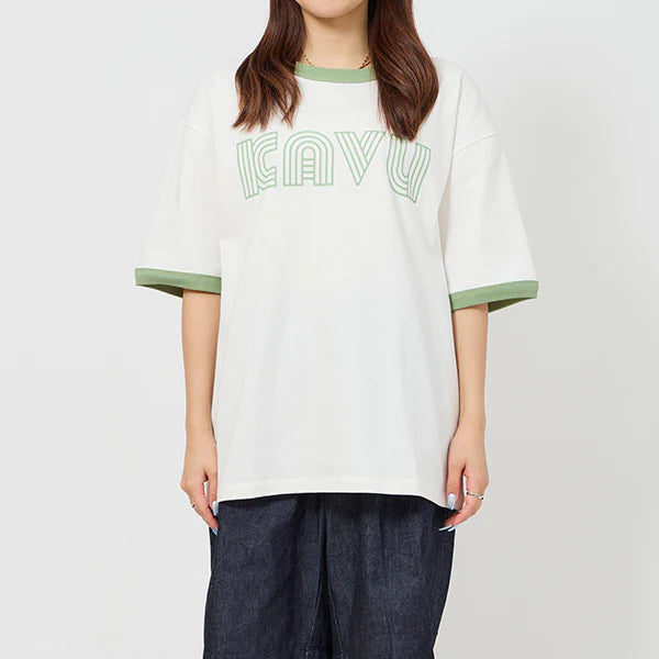 KAVU カブー メンズ ツイストロゴ リンガー Tシャツ ホワイト×グリーン M/L