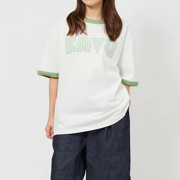 KAVU カブー メンズ ツイストロゴ リンガー Tシャツ ホワイト×グリーン M/L