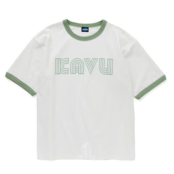 KAVU カブー メンズ ツイストロゴ リンガー Tシャツ ホワイト×グリーン M/L