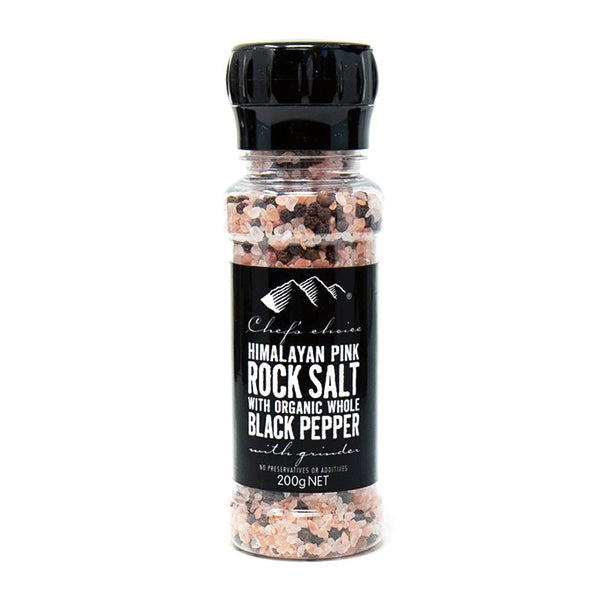 Chef's Choice シェフズチョイス ヒマラヤ岩塩 & オーガニックブラックペッパー 200g ミル付き Pink Rock Salt with Grinder 有機塩こしょう